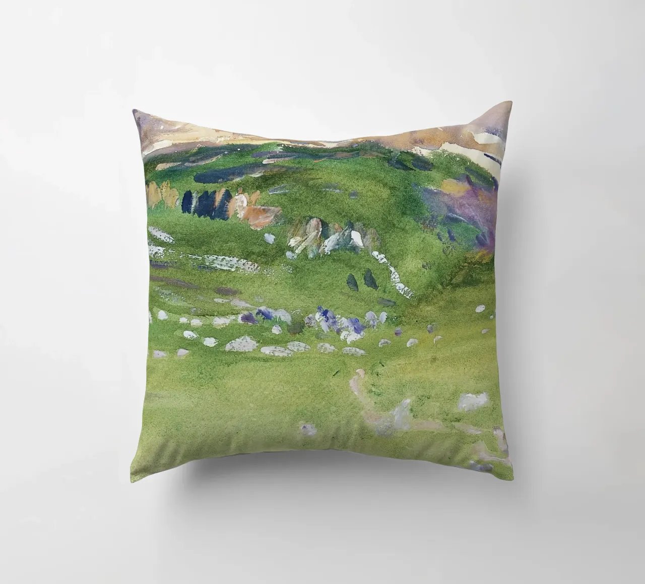 Colline verdi e vibranti - Paesaggio impressionista ad acquerello cuscino da NorwesClub