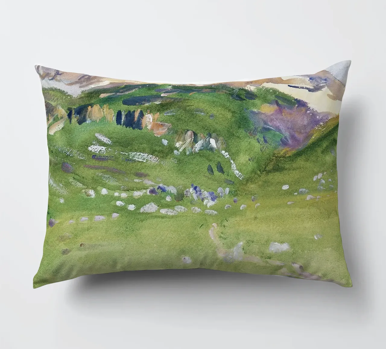 Colline verdi e vibranti - Paesaggio impressionista ad acquerello cuscino da NorwesClub