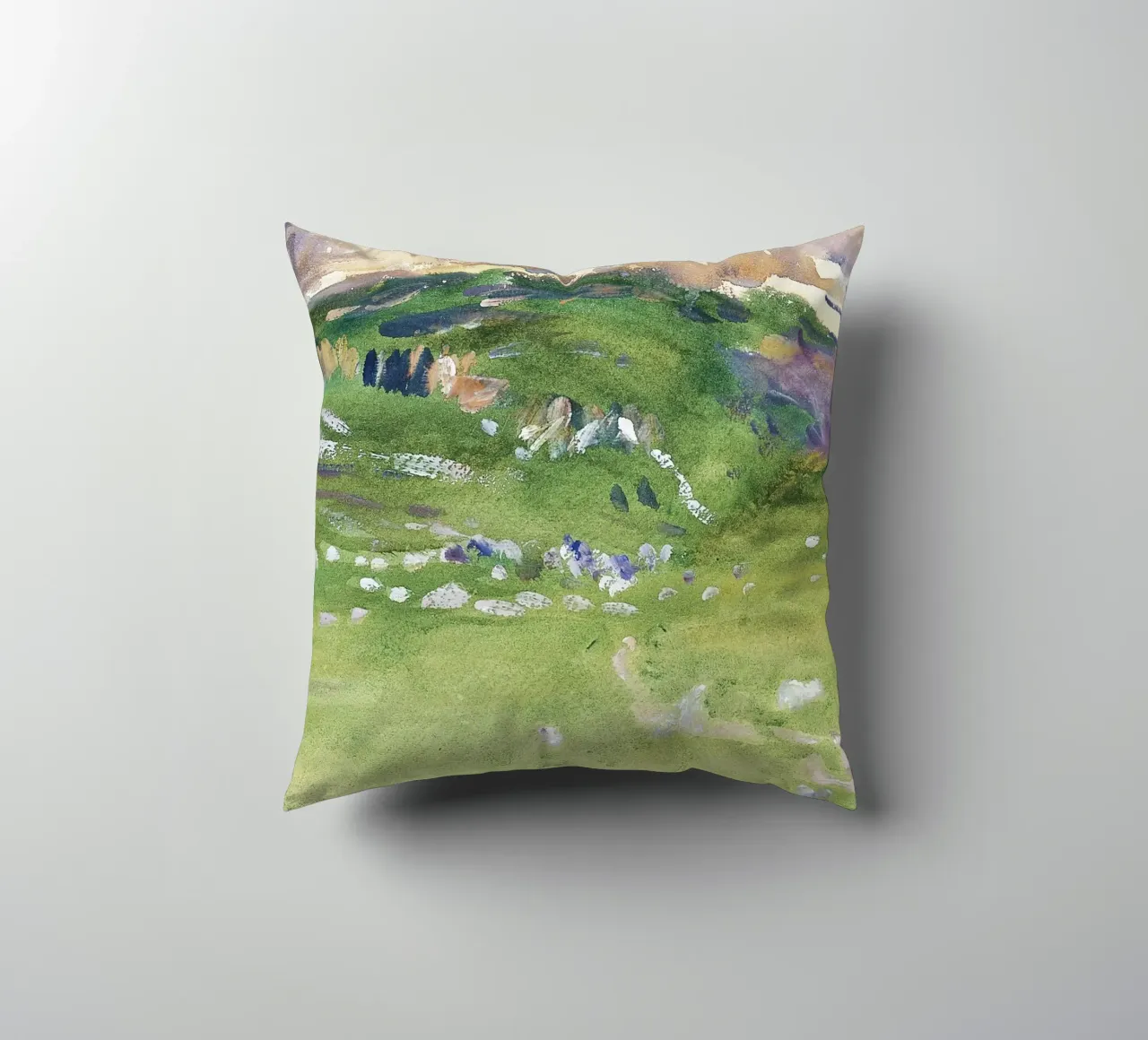 Colline verdi e vibranti - Paesaggio impressionista ad acquerello cuscino da NorwesClub
