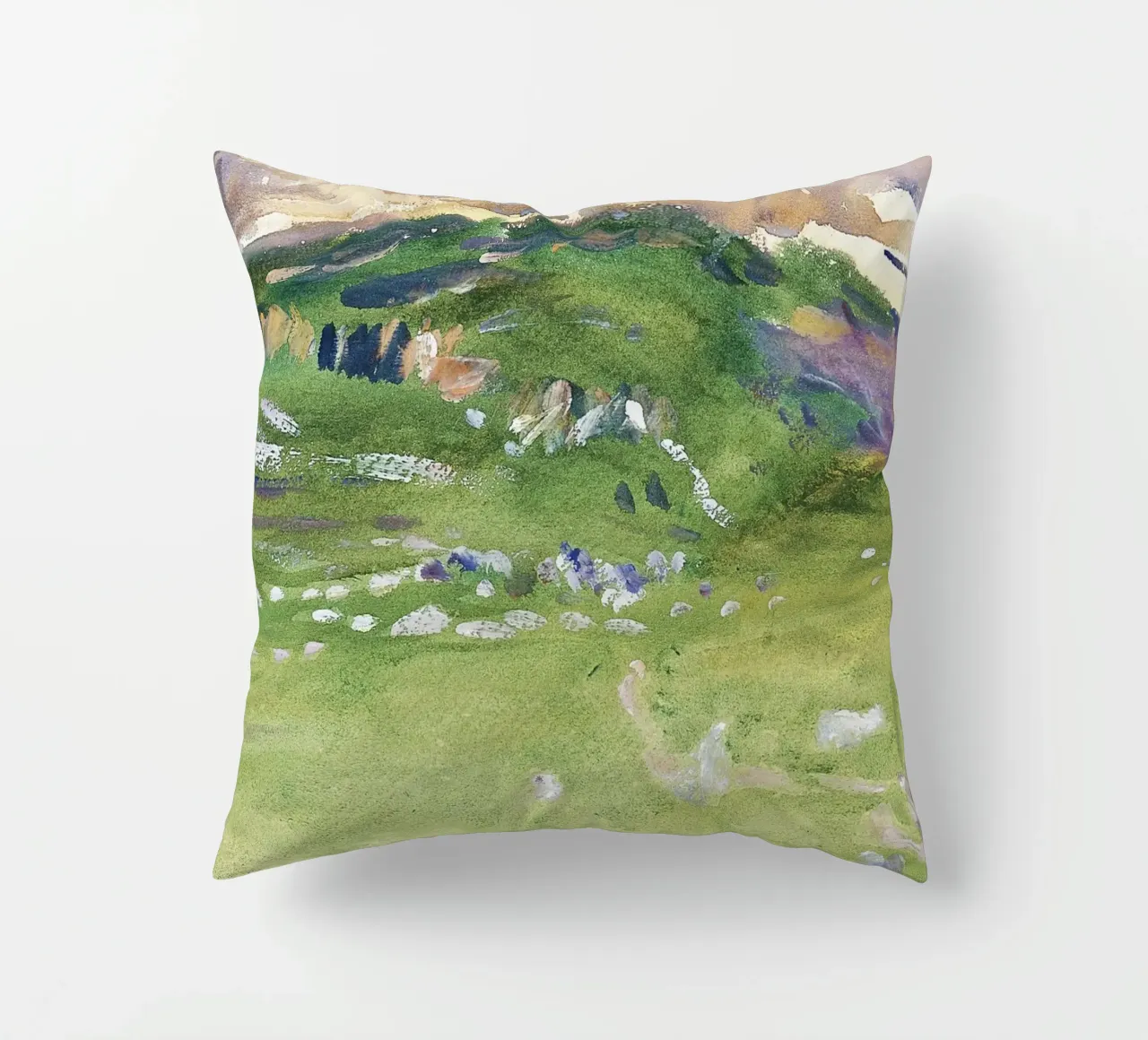 Colline verdi e vibranti - Paesaggio impressionista ad acquerello cuscino da NorwesClub