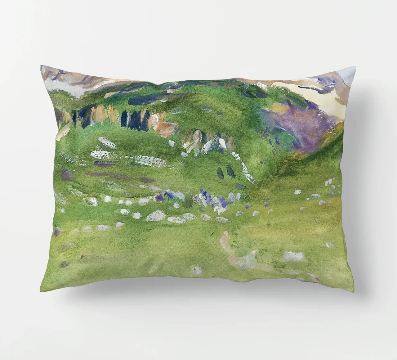 Colline verdi e vibranti - Paesaggio impressionista ad acquerello cuscino da NorwesClub