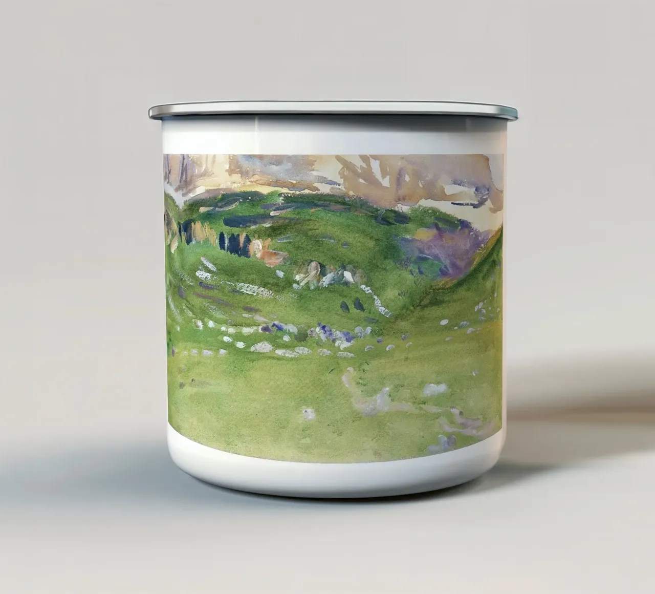 Colline verdi e vibranti - Paesaggio impressionista ad acquerello tazza in smalto da NorwesClub