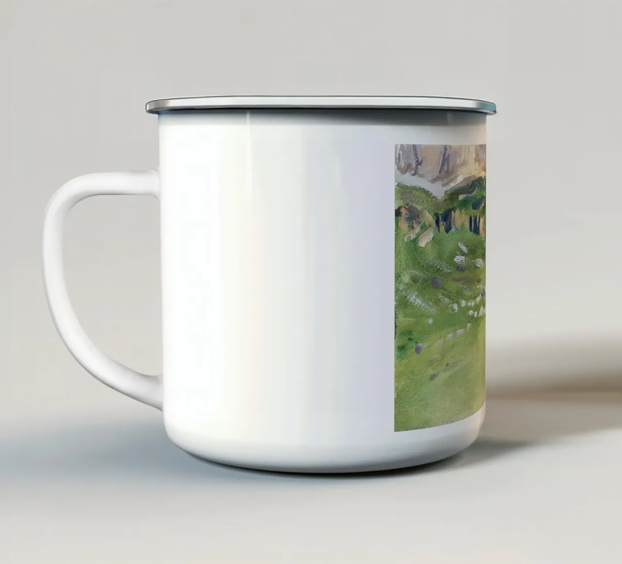 Colline verdi e vibranti - Paesaggio impressionista ad acquerello tazza in smalto da NorwesClub