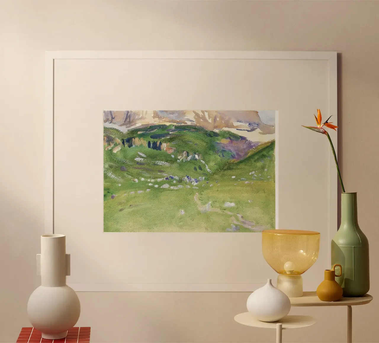 Colline verdi e vibranti - Paesaggio impressionista ad acquerello poster con telaio in plastica da NorwesClub