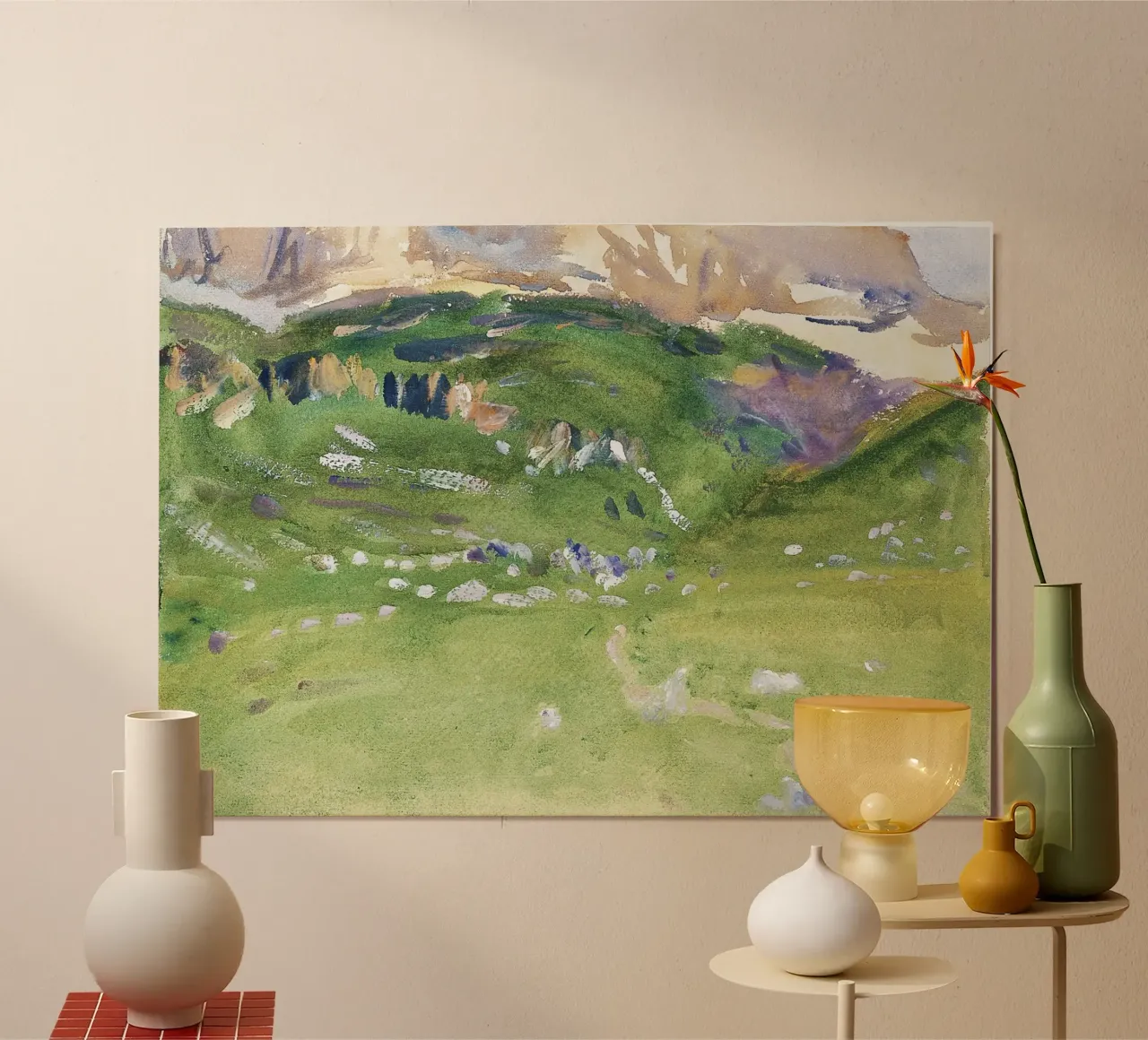 Colline verdi e vibranti - Paesaggio impressionista ad acquerello poster con telaio in plastica da NorwesClub