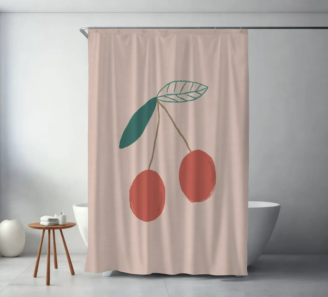 Minimalistischer Kirschbaumzweig - Pastellrosa Obst Kunstdruck Duschvorhang von NorwesClub