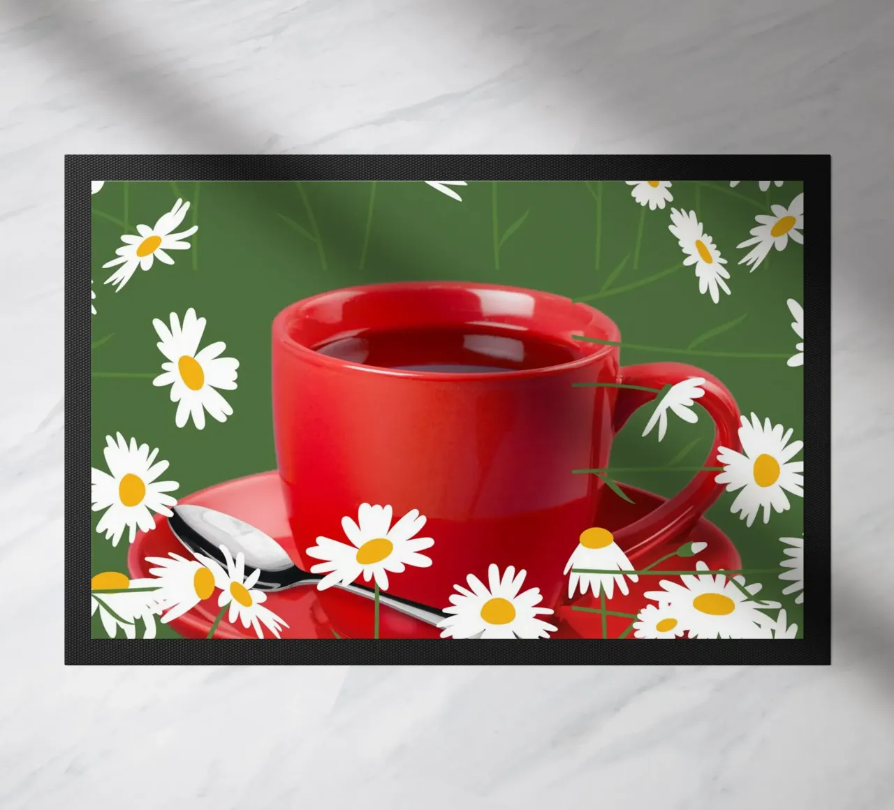 Bicchiere da tè in porcellana con fiori di camomilla - Murale verde, moda zerbino da StrindesignStudio