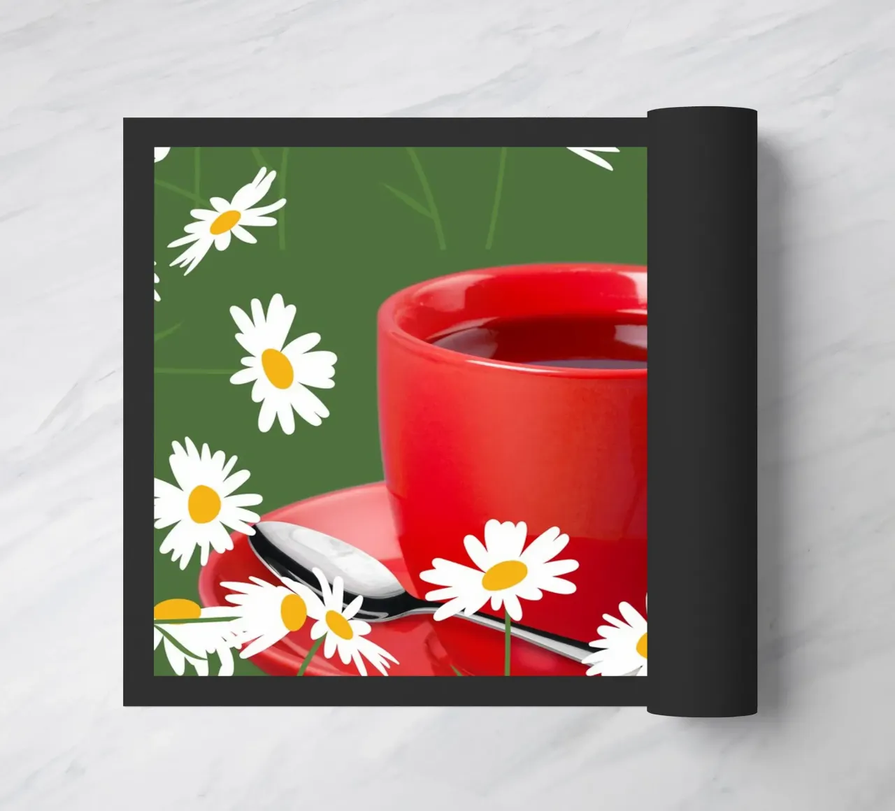 Bicchiere da tè in porcellana con fiori di camomilla - Murale verde, moda zerbino da StrindesignStudio