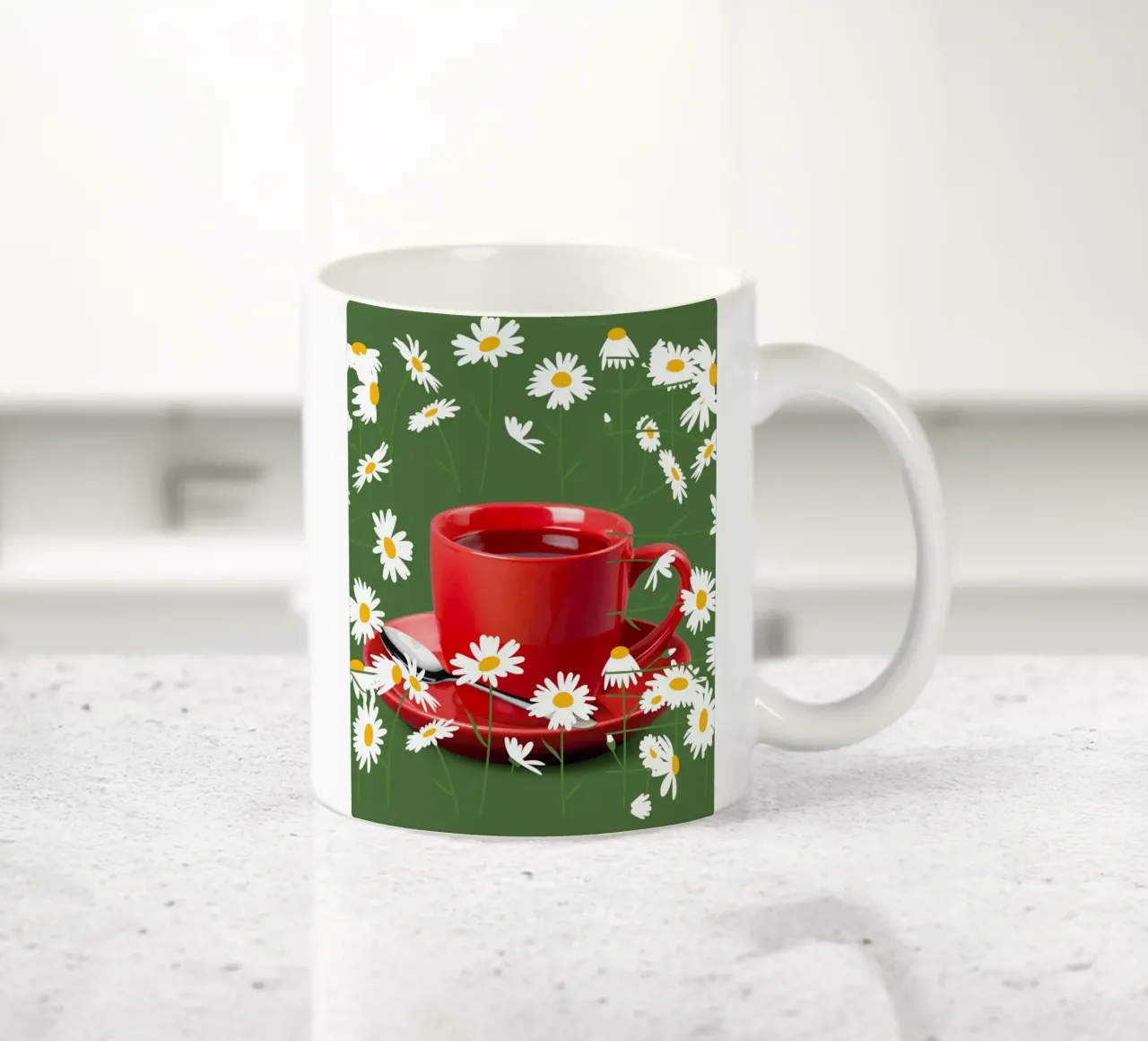 Bicchiere da tè in porcellana con fiori di camomilla - Murale verde, moda tazza in ceramica da StrindesignStudio