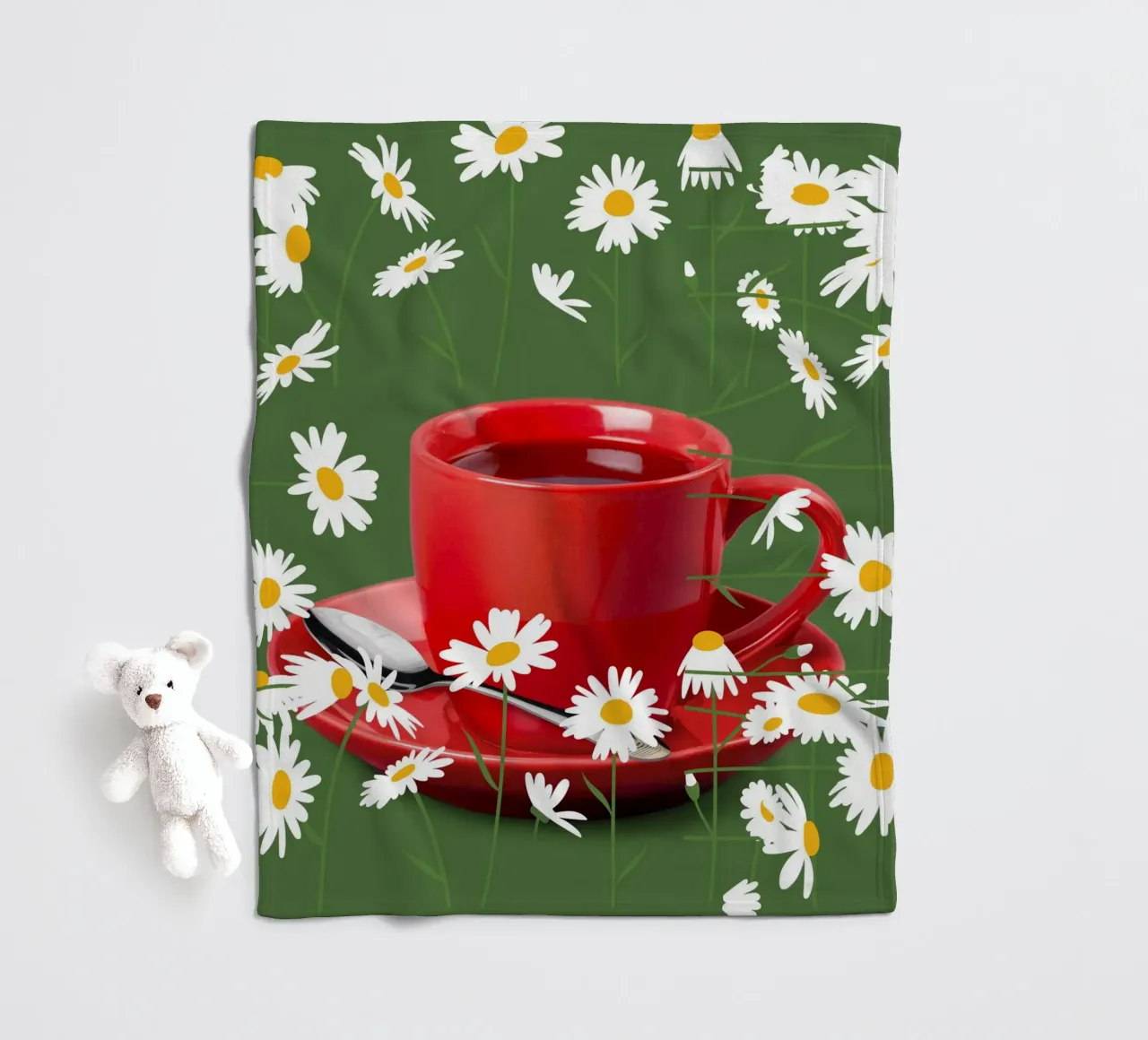 Verre à thé en porcelaine avec fleurs de camomille - Tableau vert, mode plaid polaire de StrindesignStudio