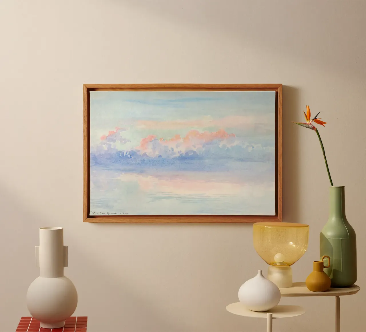 Venice June 1900 Clouds - Impressionist Watercolor Seascape canvas with Floater frame by NorwesClub