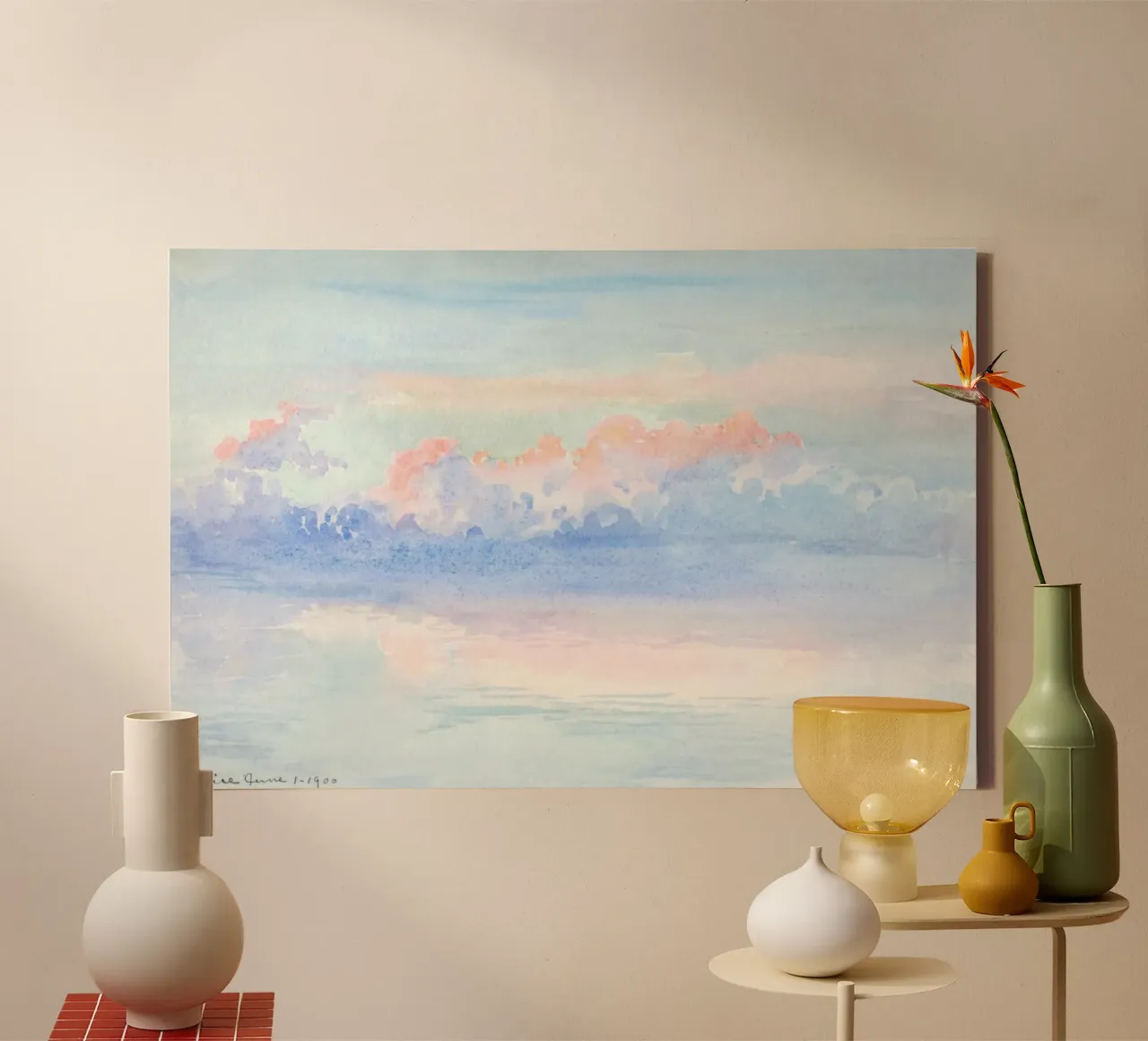 Venice June 1900 Clouds - Impressionist Watercolor Seascape canvas with Floater frame by NorwesClub