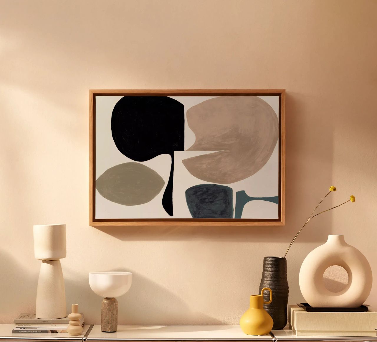 Modern Curvy Town Multi Zwart Leinwand von Femke Zwaan
