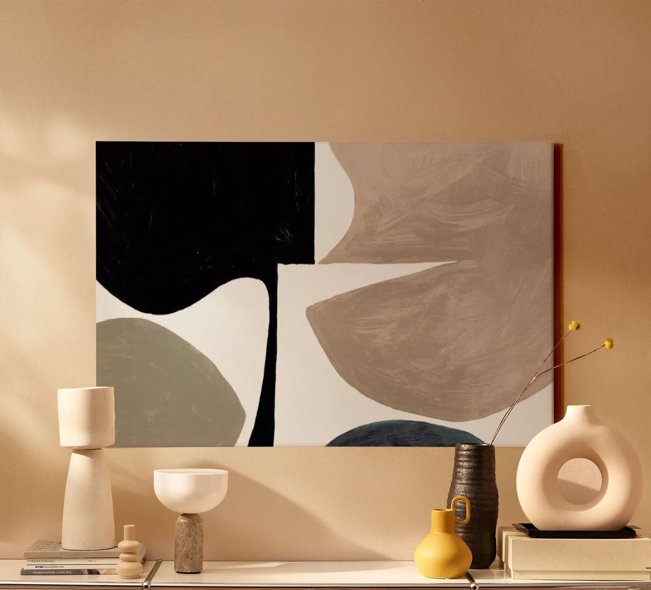 Modern Curvy Town Multi Zwart Leinwand von Femke Zwaan
