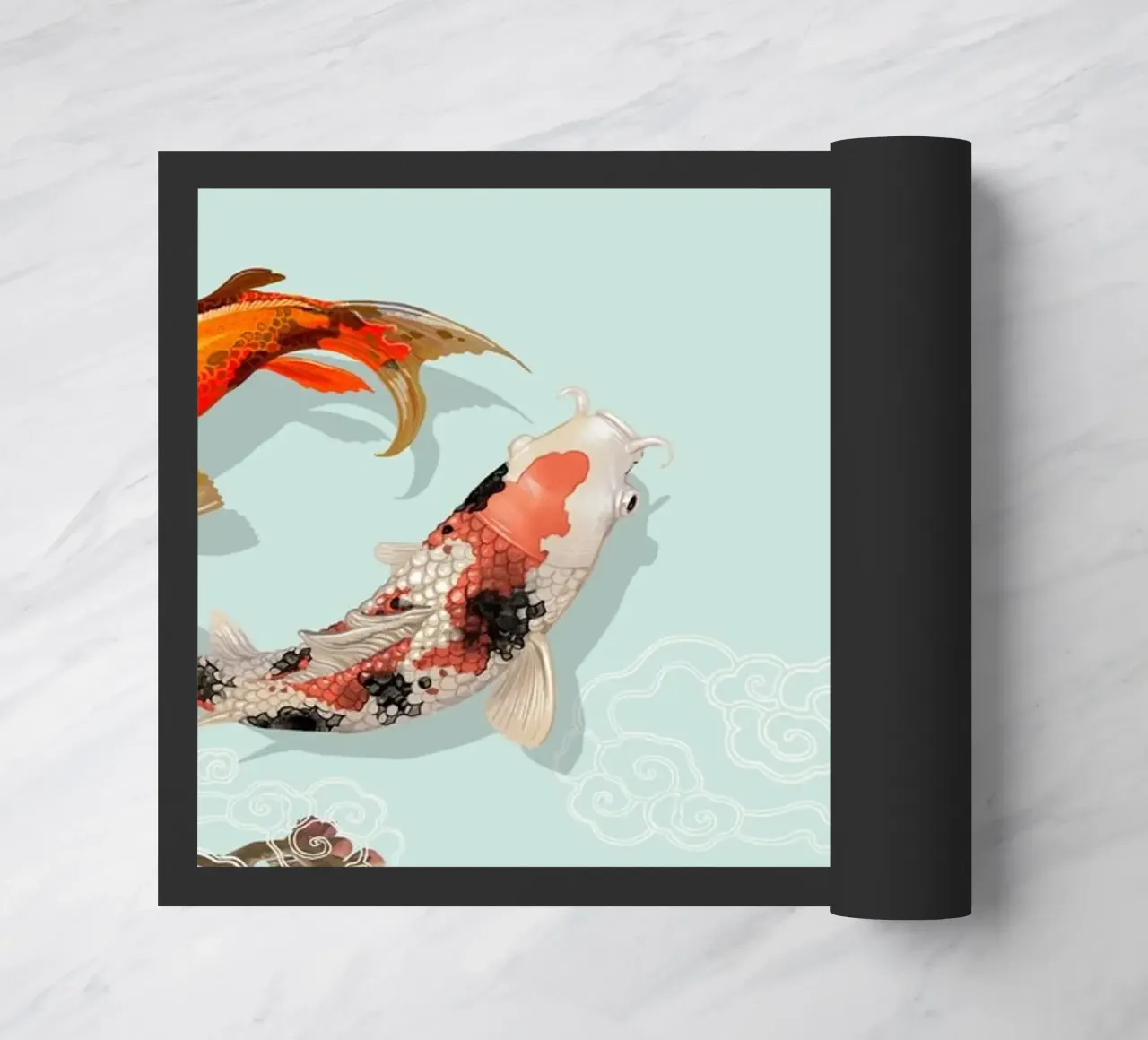 Yin Yang Koi Fish & Sakura - Japanese Art Harmony Print doormat by NorwesClub