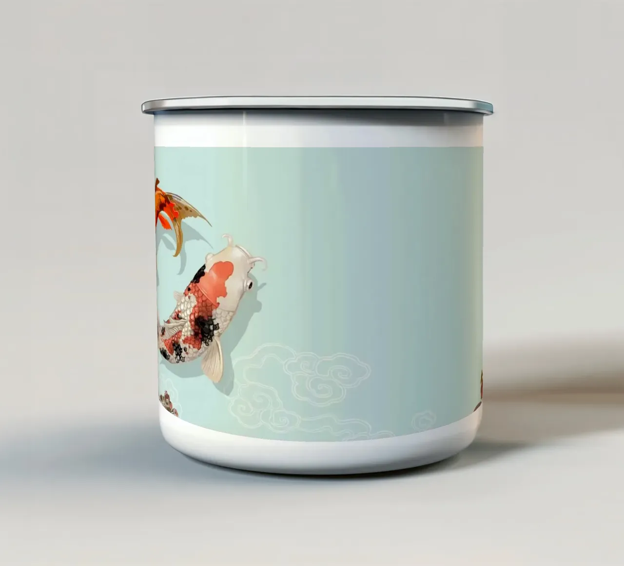 Pesce Koi e sakura Yin Yang - Stampa d'arte giapponese Harmony tazza in smalto da NorwesClub