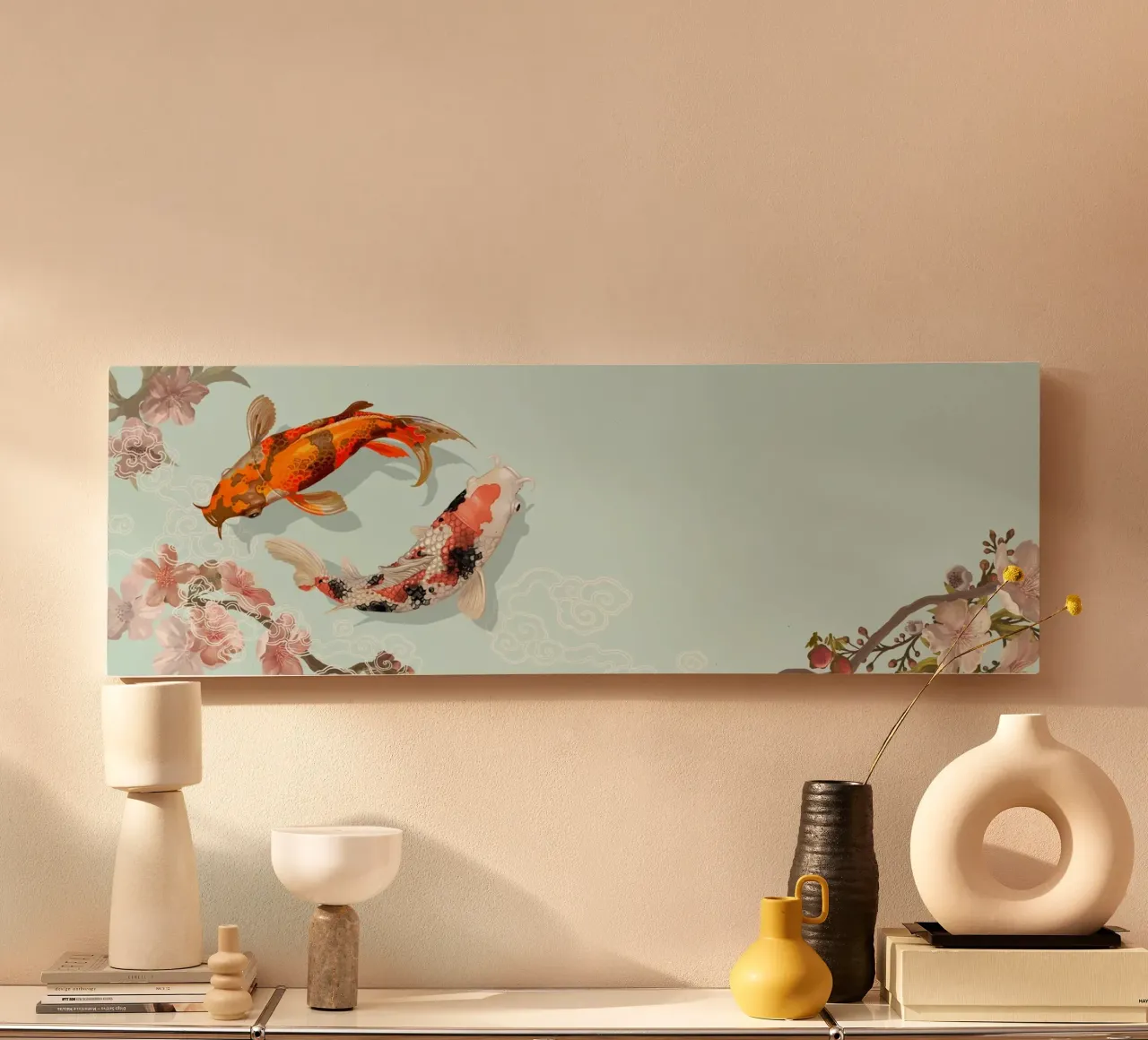 Yin Yang Koi Fish & Sakura - Japanese Art Harmony Print canvas by NorwesClub
