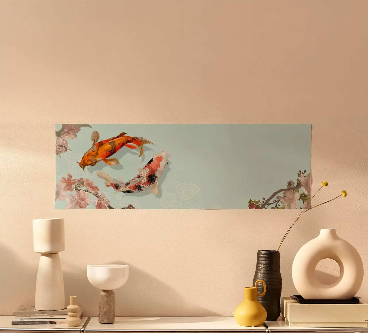 Yin Yang Koi Fish & Sakura - Japanese Art Harmony Print hahnemühle by NorwesClub