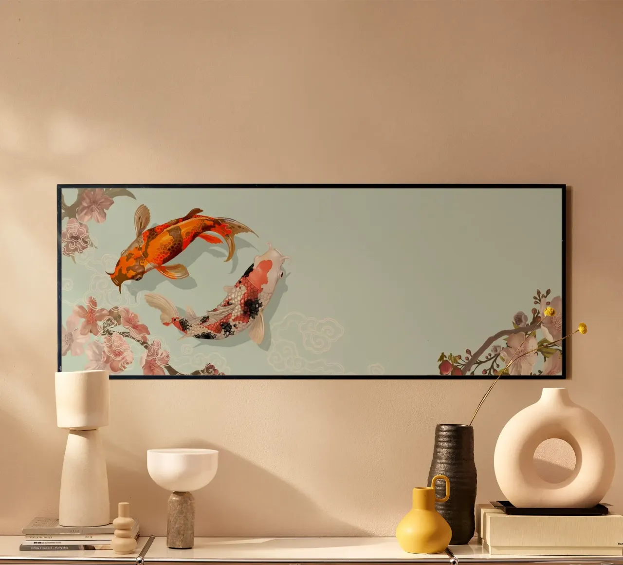 Yin Yang Koi Fish & Sakura - Japanese Art Harmony Print hahnemühle by NorwesClub
