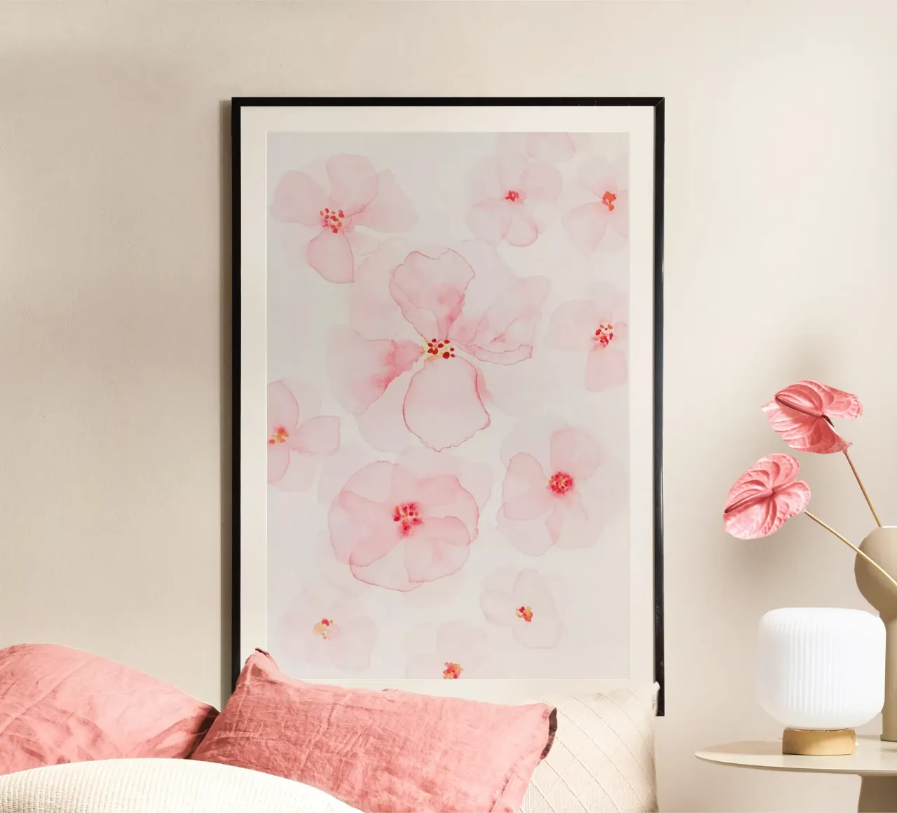 Pittura astratta di fiori - Rosa floreale carta hahnemühle da Ingrid Beddoes