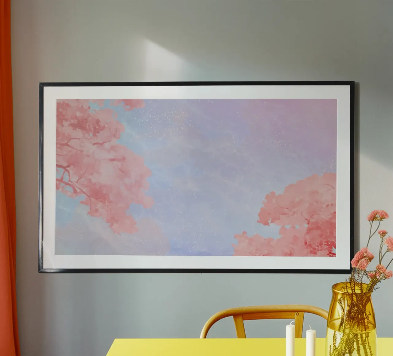 Verträumter Kirschblütenhimmel - Ätherische Pastellblumenkunst Poster mit Kunststoffrahmen von NorwesClub
