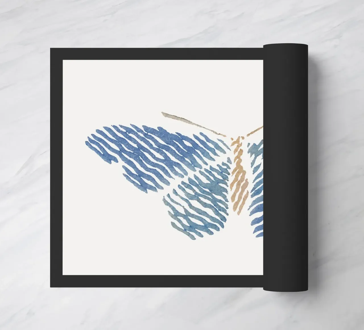 Abstrakter blauer Streifen Schmetterling - Moderne minimalistische Kunst Fußmatte von NorwesClub
