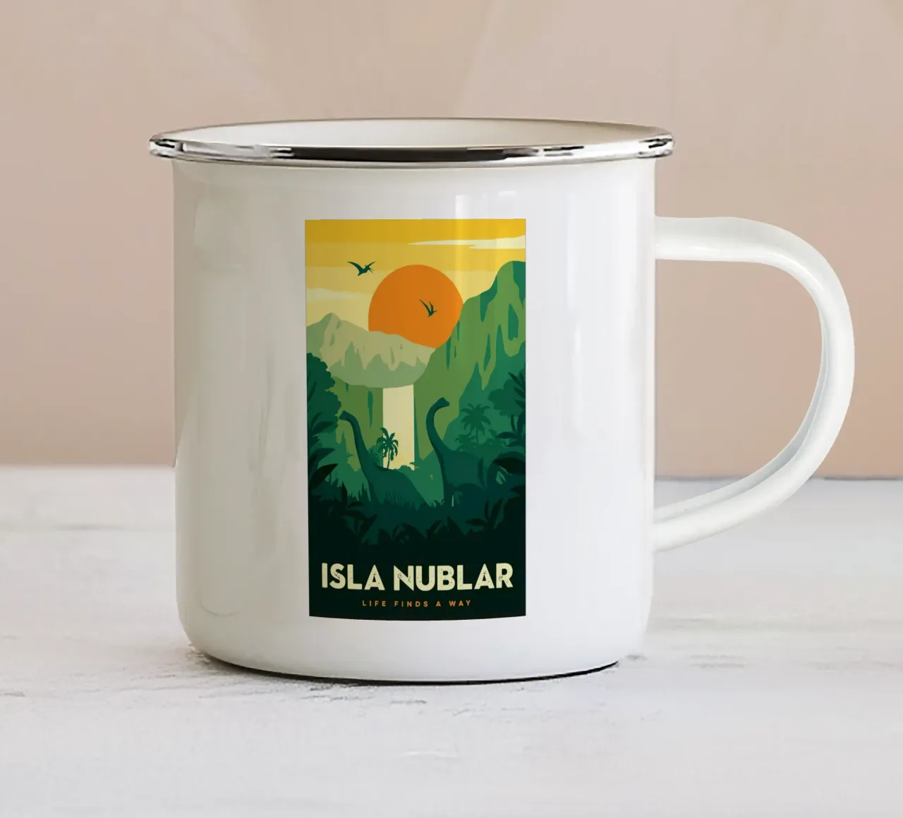 Isla Nublar La vita trova un modo tazza in smalto da Alice Slatera