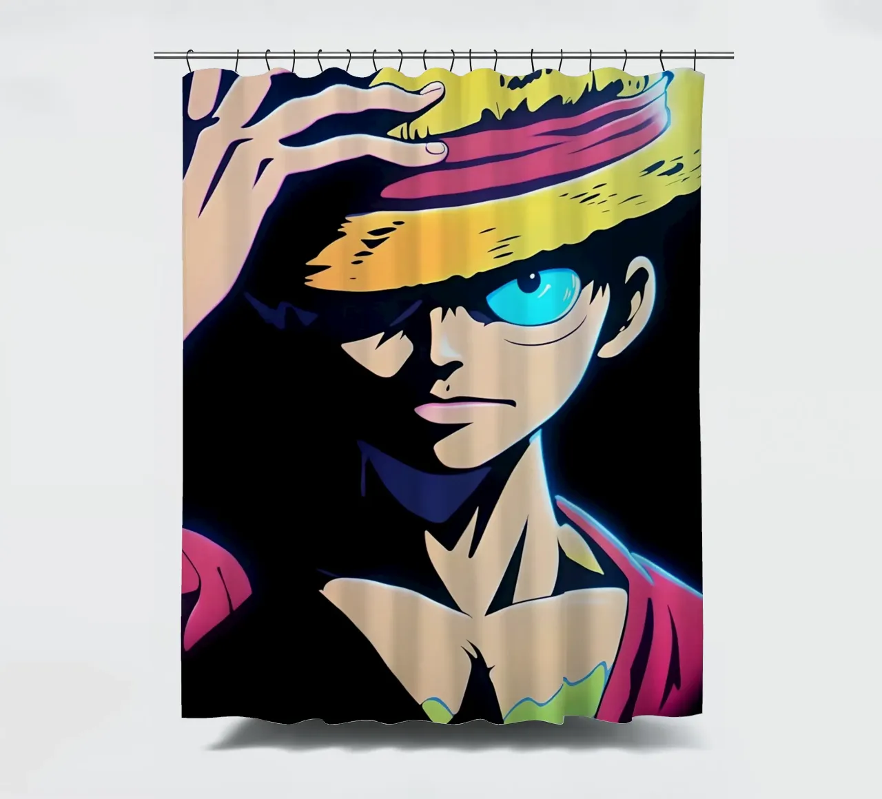 Monkey d Luffy dark neon shower curtain by BONANZA