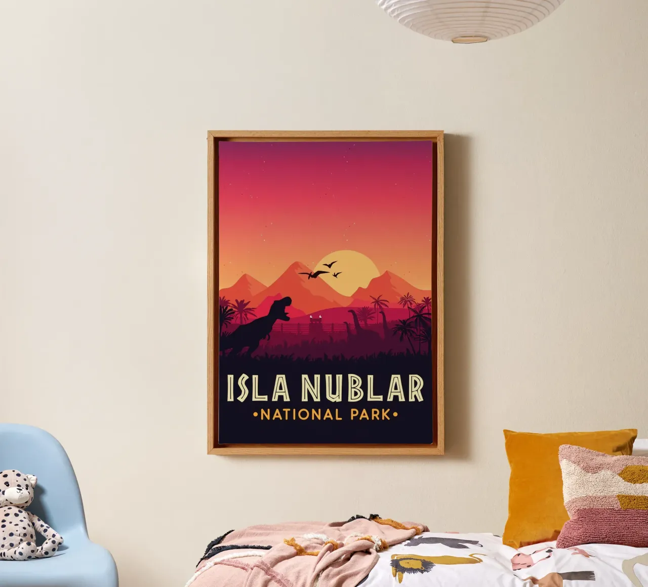 Nationalpark Isla Nublar Leinwand mit Schattenfugenrahmen von Alice Slatera