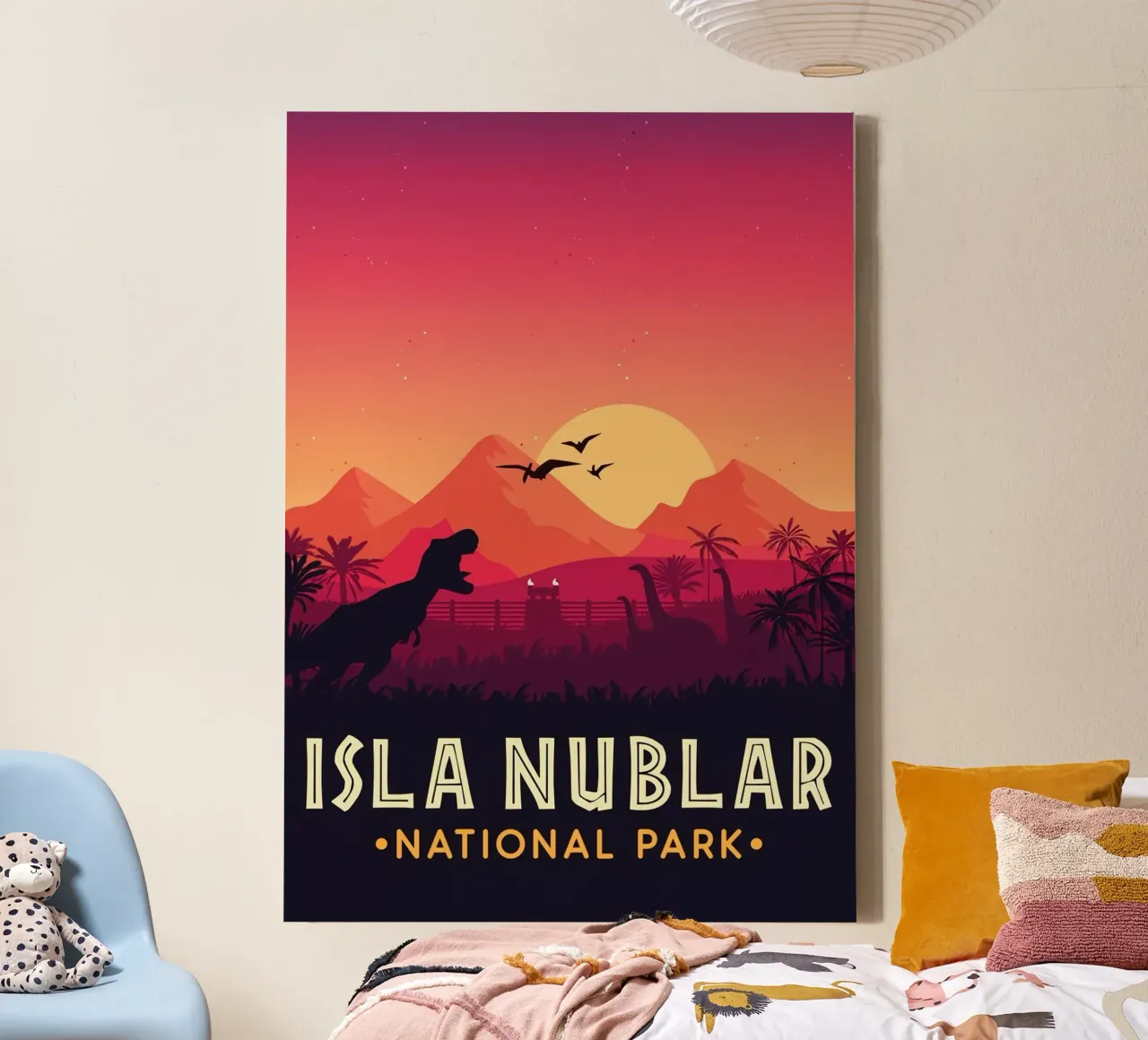 Nationalpark Isla Nublar Leinwand mit Schattenfugenrahmen von Alice Slatera