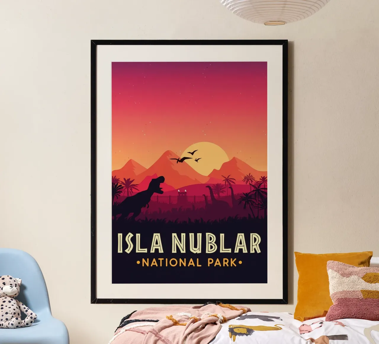 Parco nazionale di Isla Nublar poster con telaio in plastica da Alice Slatera