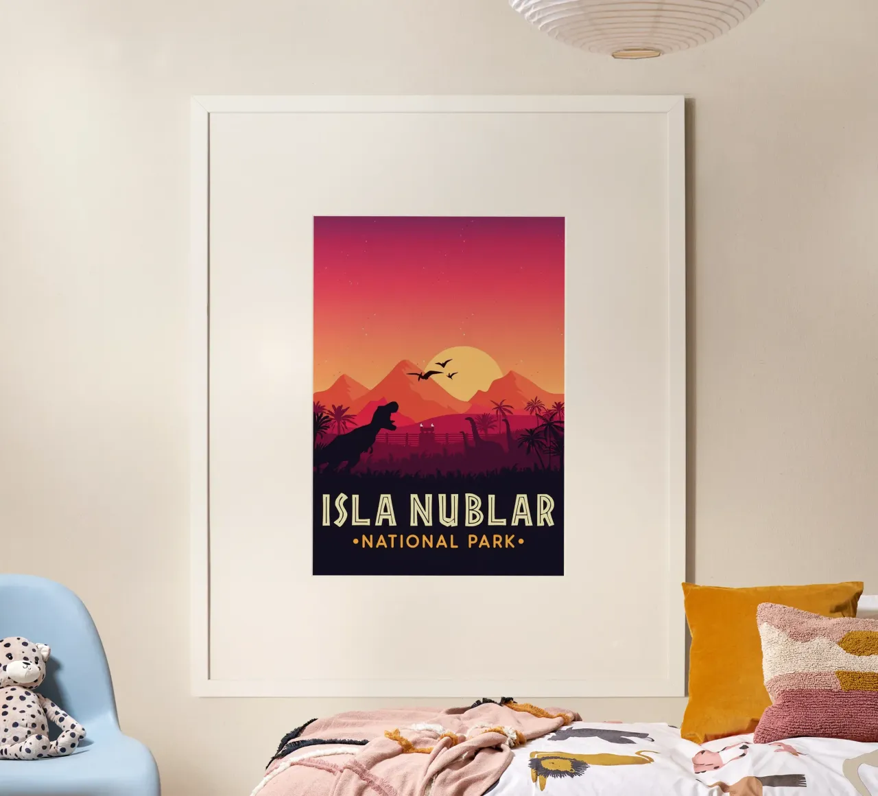 Parco nazionale di Isla Nublar poster con telaio in plastica da Alice Slatera