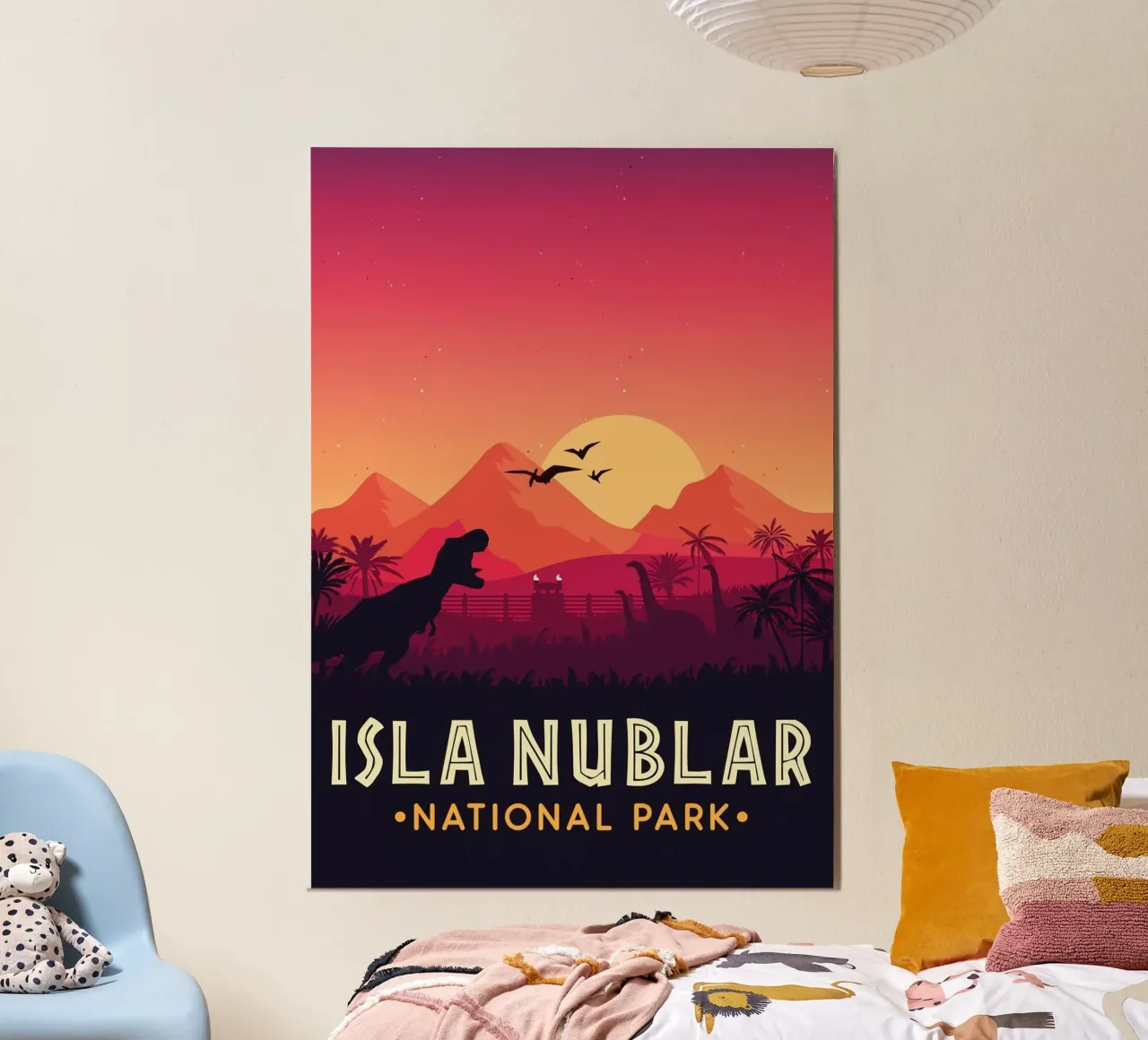 Parco nazionale di Isla Nublar poster con telaio in plastica da Alice Slatera