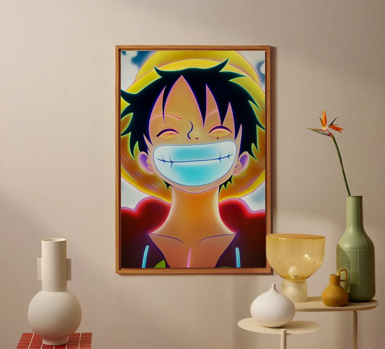 Monkey d Luffy sorriso d'oro arte al neon pannello forex da BONANZA