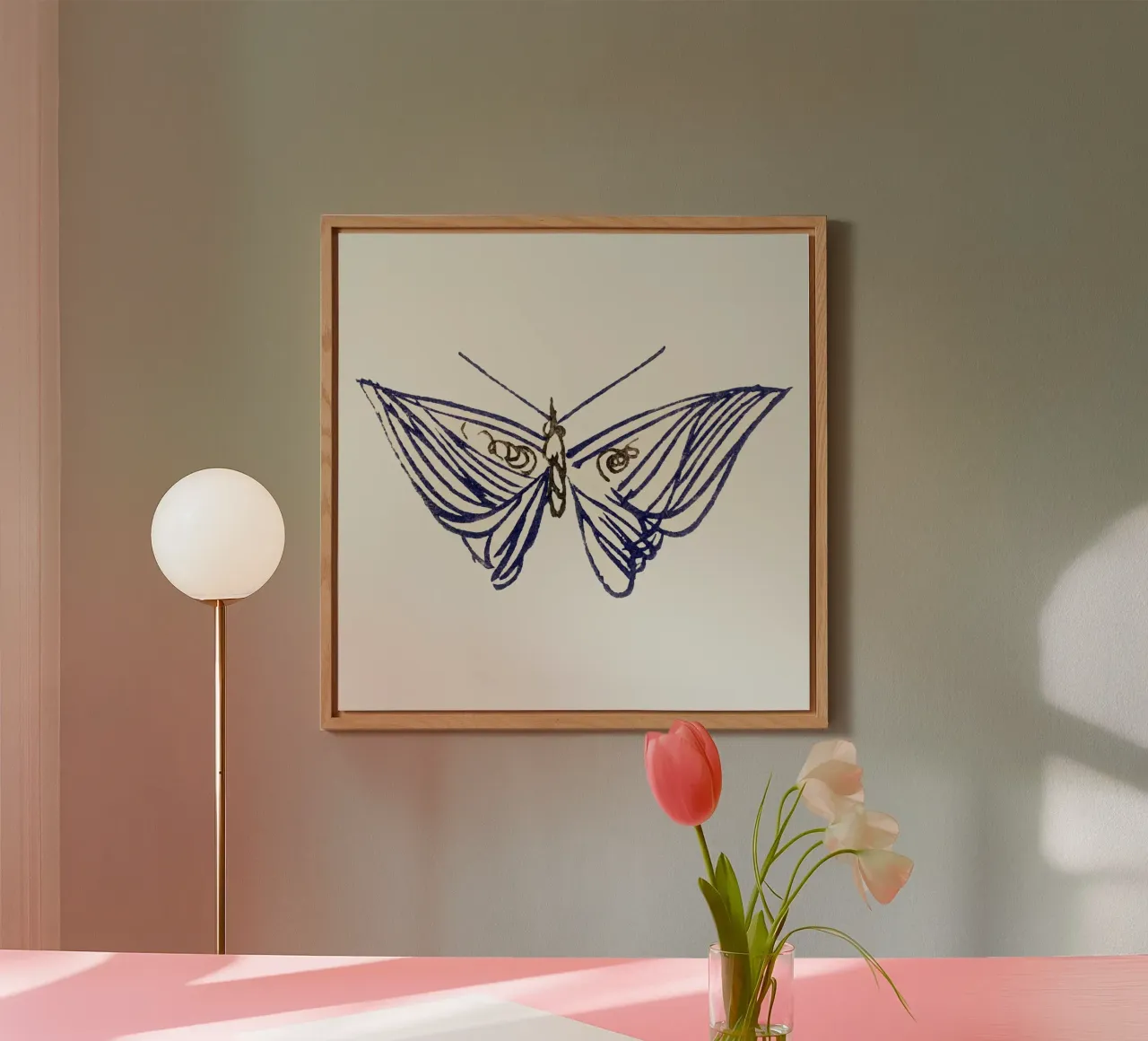 Papillon au trait d'encre - Minimalist Japanese Art Print panneau forex de NorwesClub