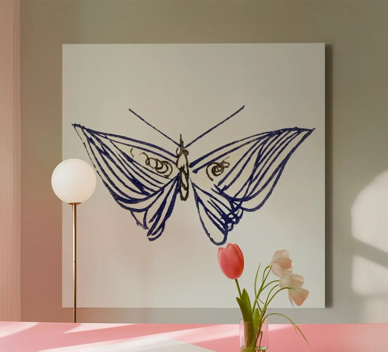 Ink Line Butterfly - Minimalist Japanese Art Print canvas by NorwesClub