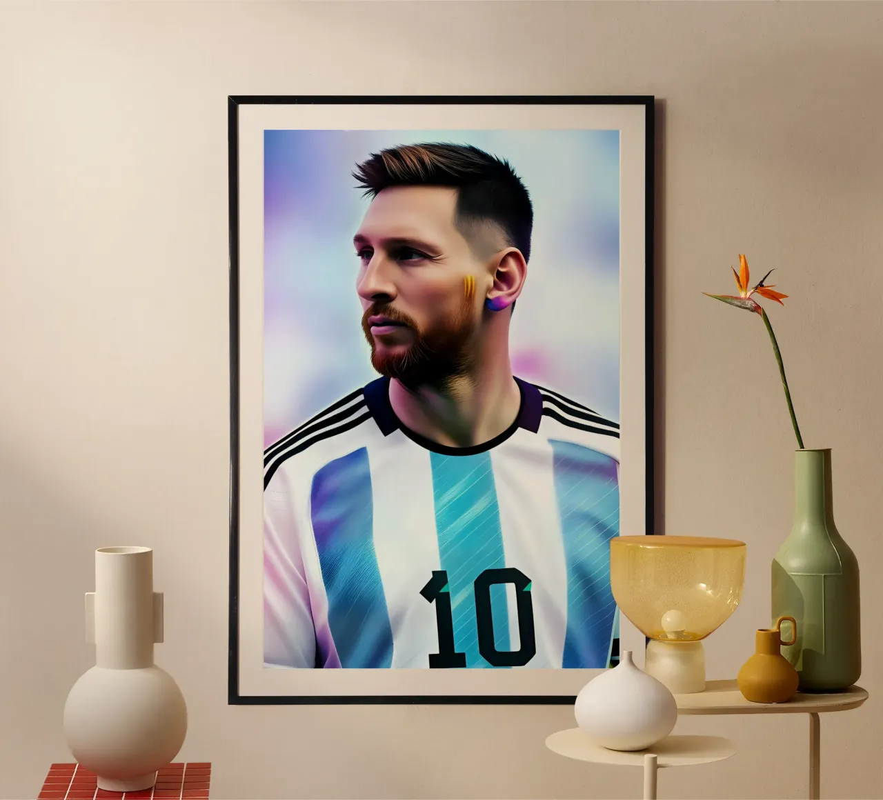 Messi portret Argentinië neon hahnemühle van BONANZA