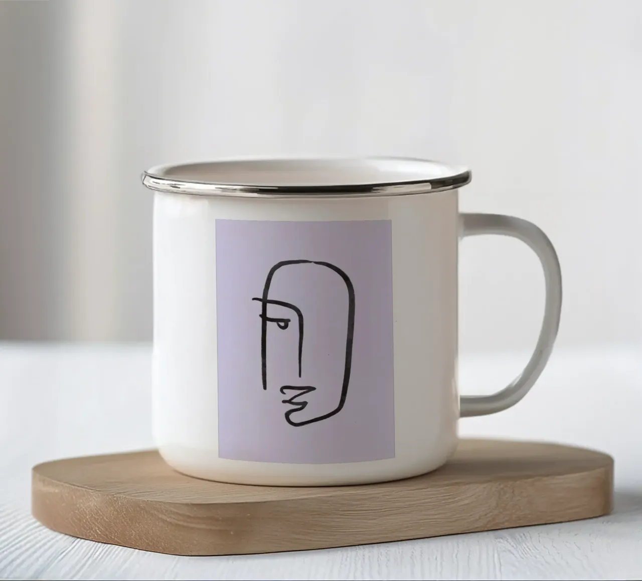 Minimalist Abstract Face - Modern Line Art Portrait enamel mug by NorwesClub