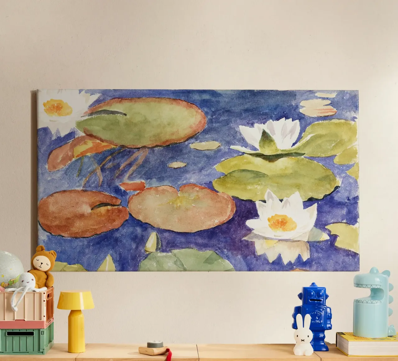 Vijver met waterlelies van Monet - Impressionistische bloemsierkunst canvas met Baklijst van NorwesClub