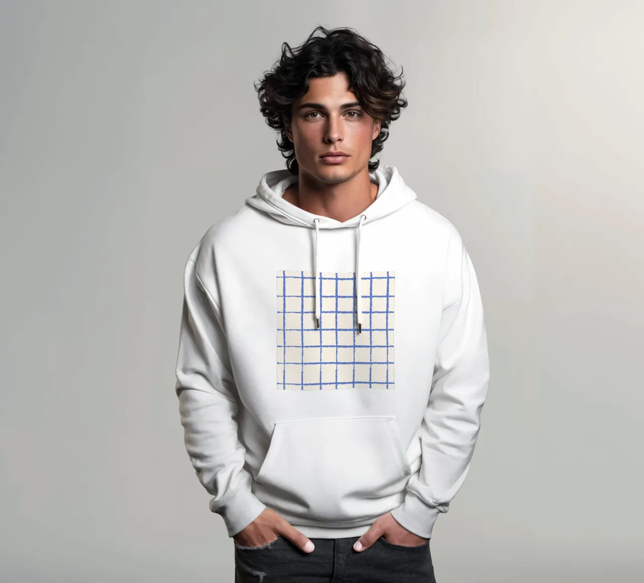 Griglia blu disegnata a mano - Modello astratto moderno e minimalista felpa con cappuccio da NorwesClub
