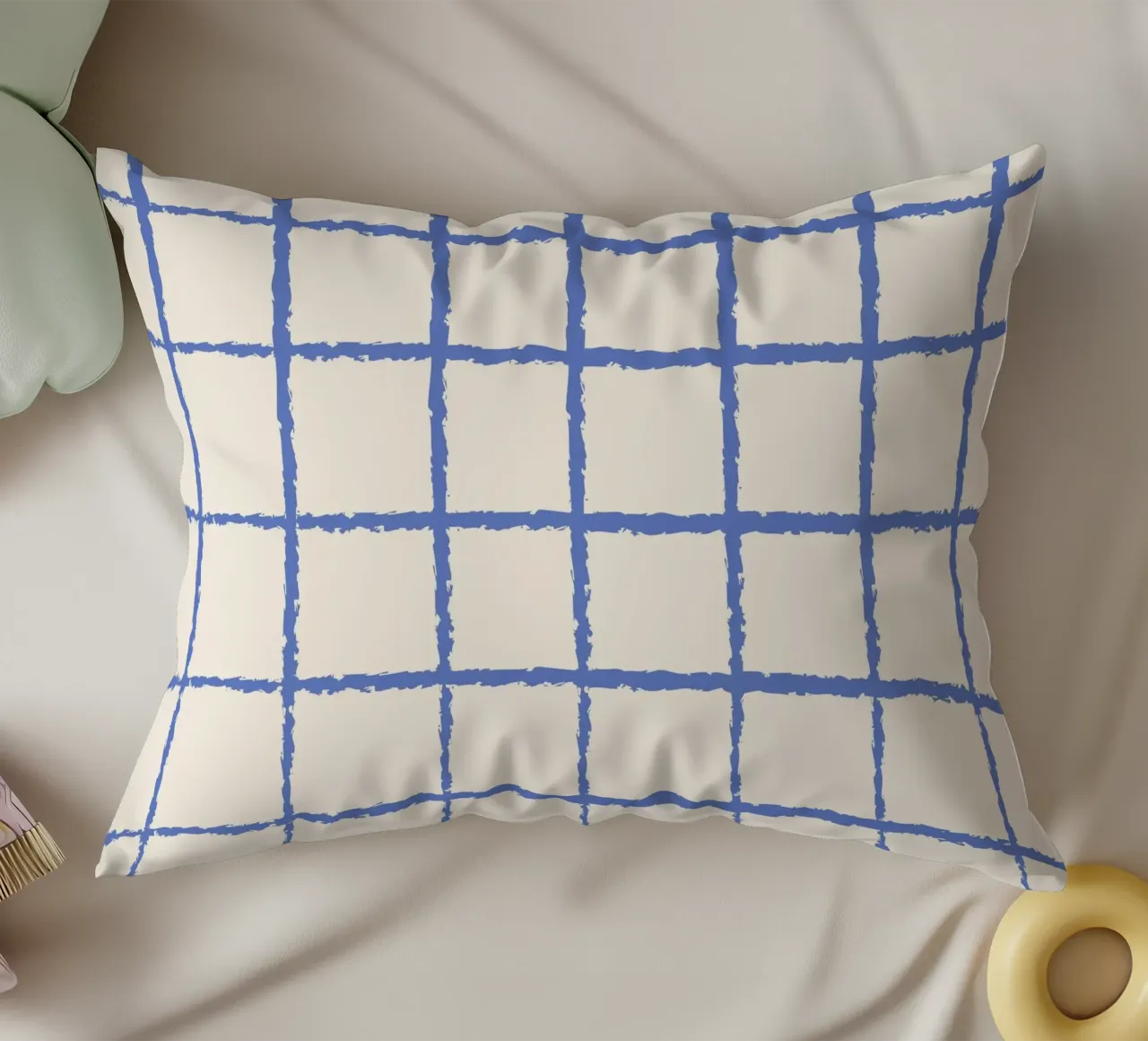 Handgetekend blauw raster - modern minimalistisch abstract patroon kussen van NorwesClub