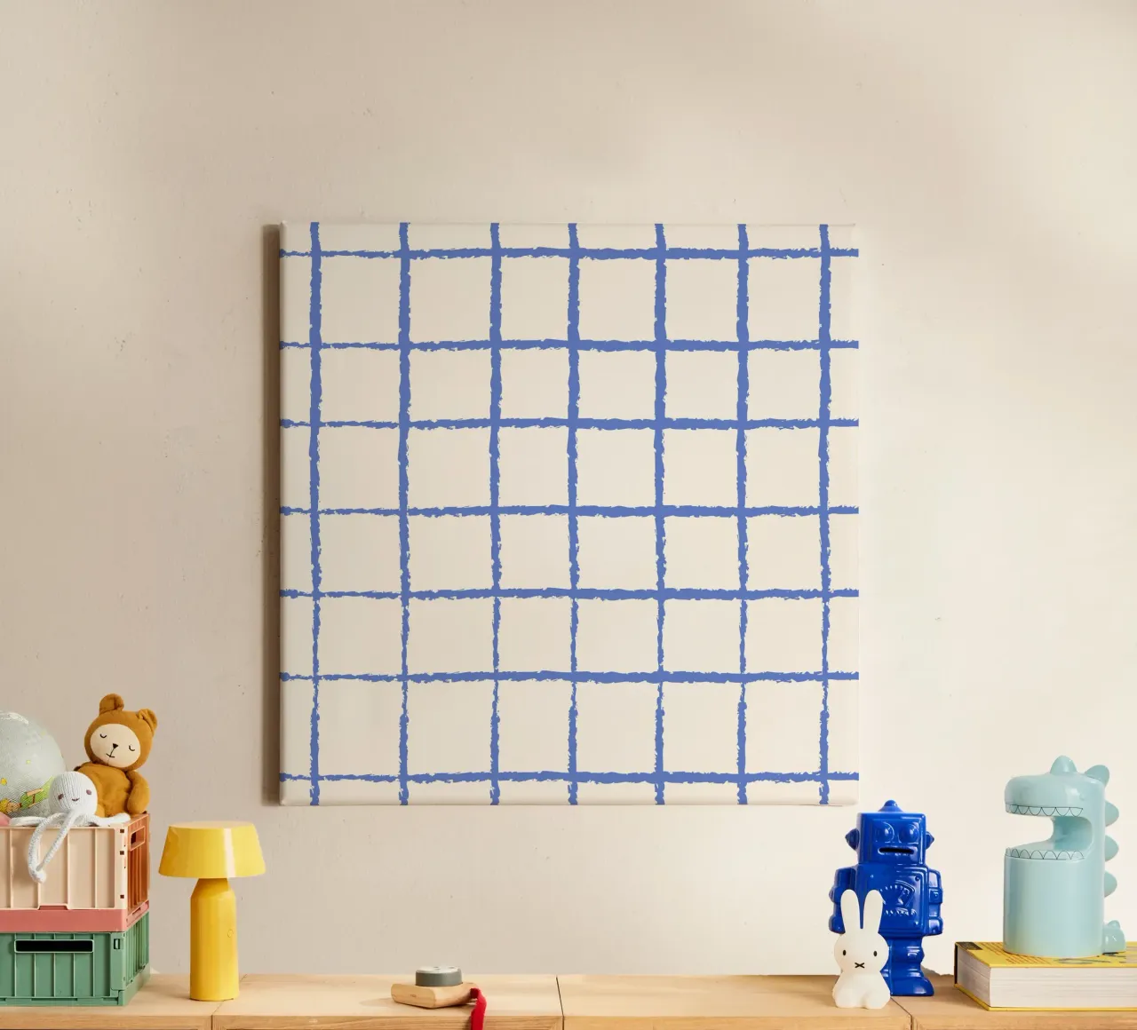 Hand-Drawn Blue Grid - Modern Minimalist Abstract Pattern canvas by NorwesClub