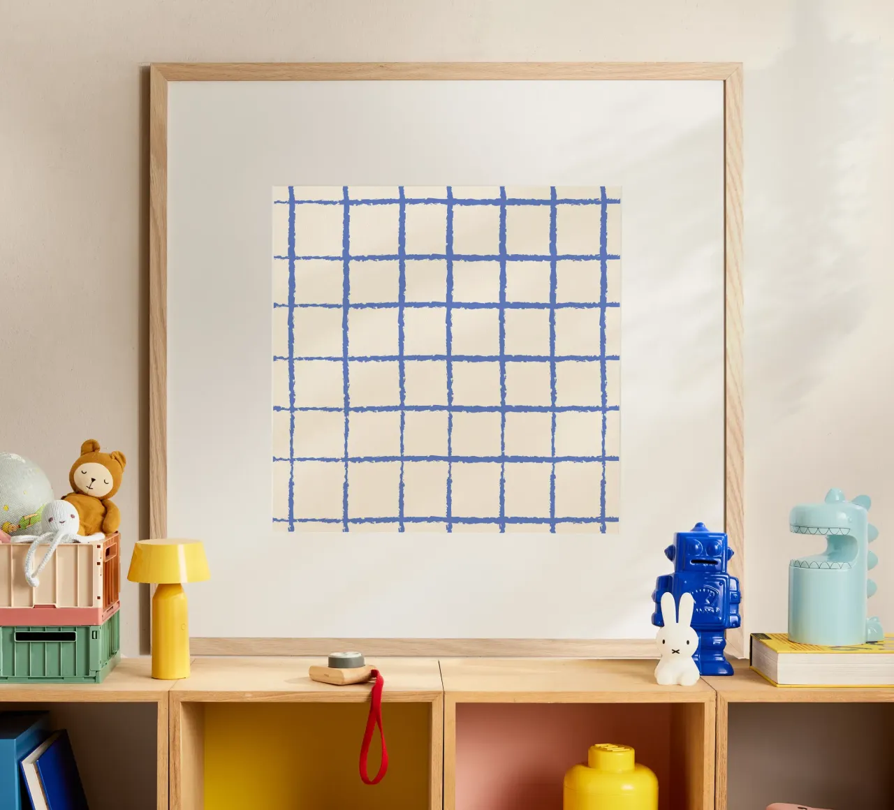 Hand-Drawn Blue Grid - Modern Minimalist Abstract Pattern hahnemühle by NorwesClub
