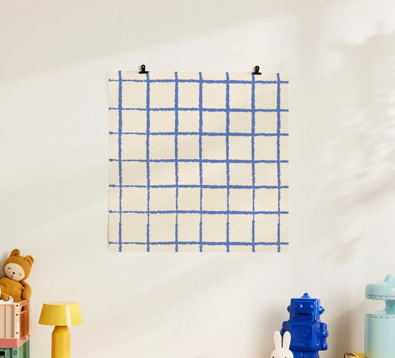 Hand-Drawn Blue Grid - Modern Minimalist Abstract Pattern hahnemühle by NorwesClub