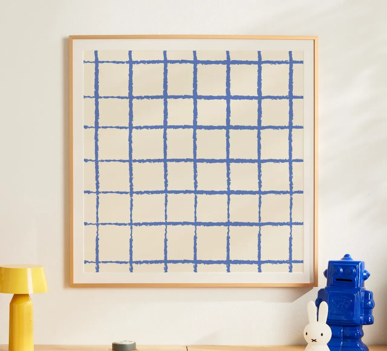 Hand-Drawn Blue Grid - Modern Minimalist Abstract Pattern hahnemühle by NorwesClub
