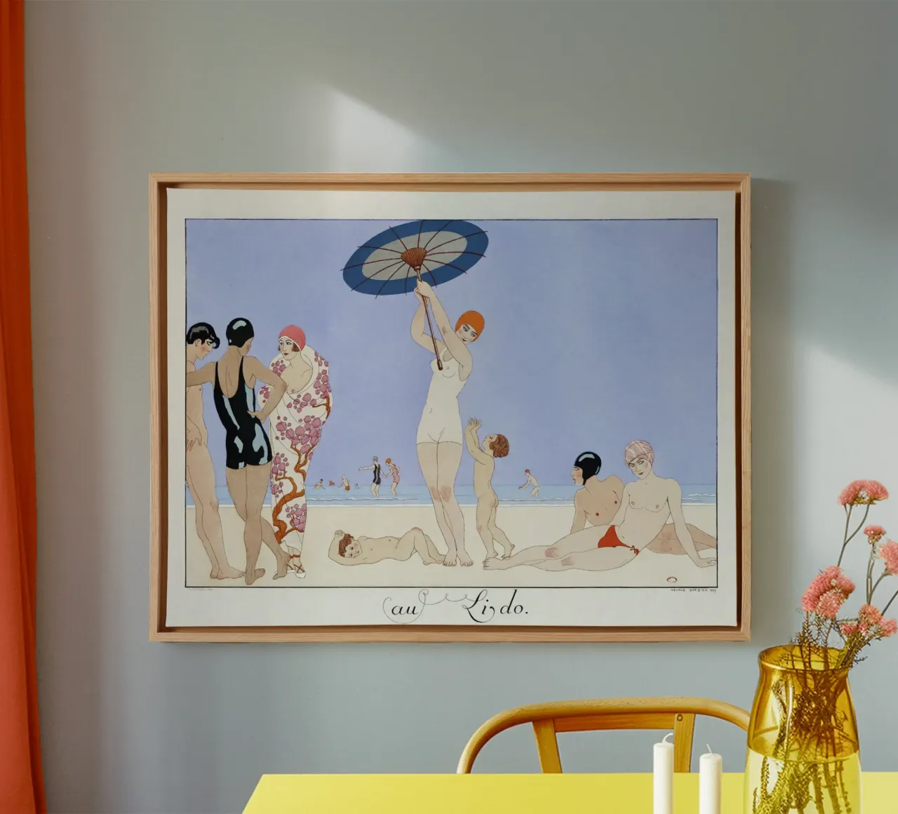 George Barbier's Au Lido - Art Deco Strandmode Print canvas met Baklijst van NorwesClub