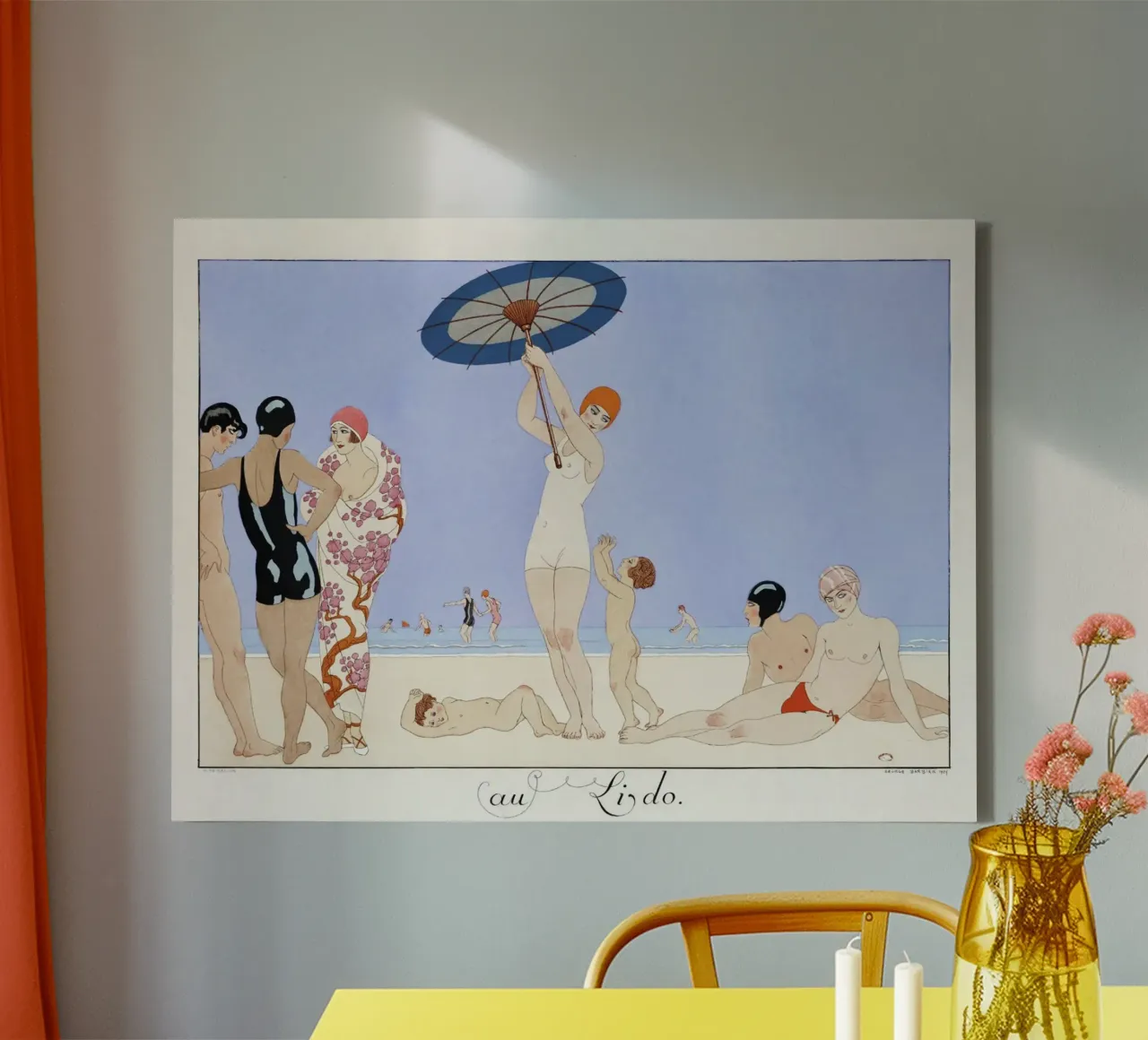 George Barbier's Au Lido - Art Deco Strandmode Print canvas met Baklijst van NorwesClub