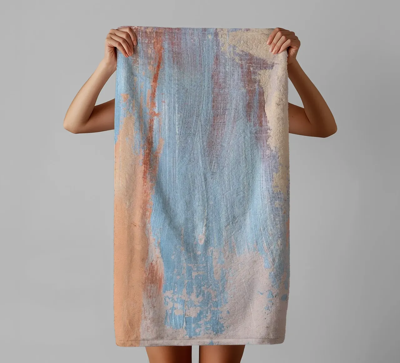 Distressed Peach & Blue Abstract - Textured Modern Art towel by NorwesClub