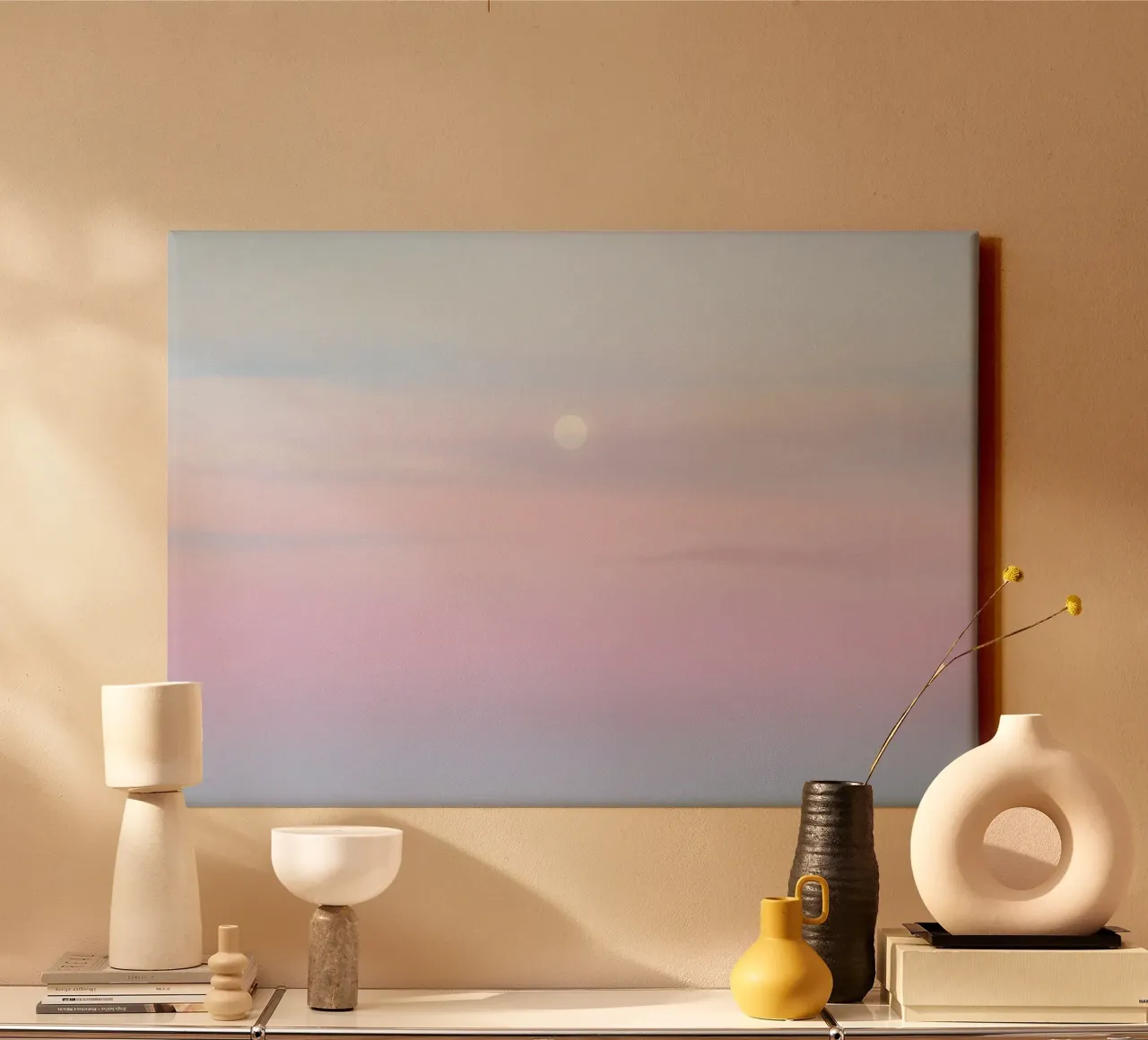Pastel Zonsondergang Maan - Etherische Gradiënt Lucht Kunst canvas met Baklijst van NorwesClub