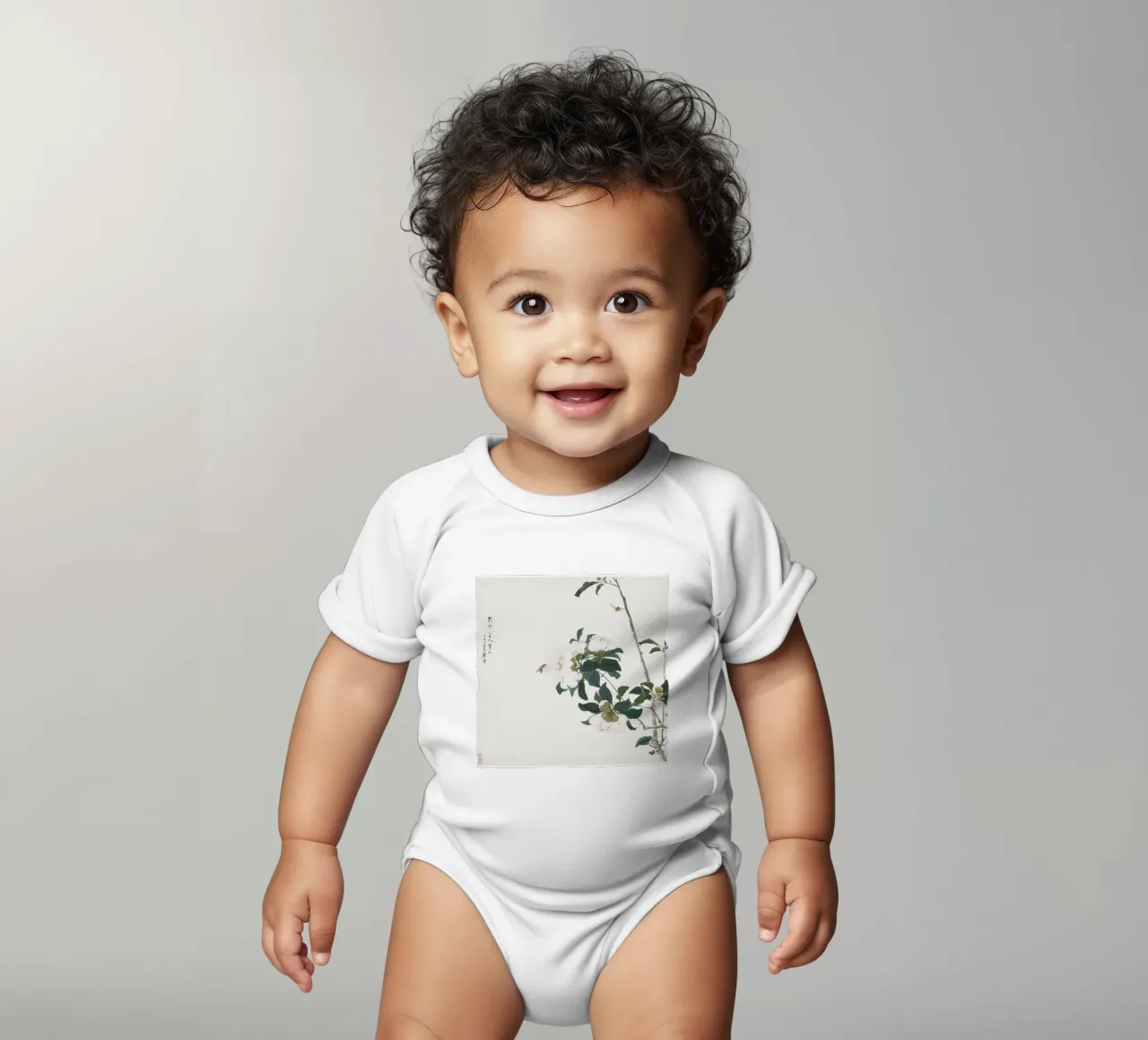 Qi Baishi White Camellias & Insects - Chinese Ink Wash Art short-sleeve baby romper by NorwesClub